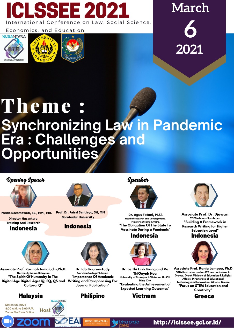 ICLSSEE 2021 : Syhronizing Law In Pandemic